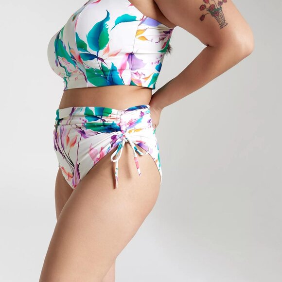 NWT CALIA Women's High Waisted Ruched Side Tie Swim Bottoms - Picture 2 of 12